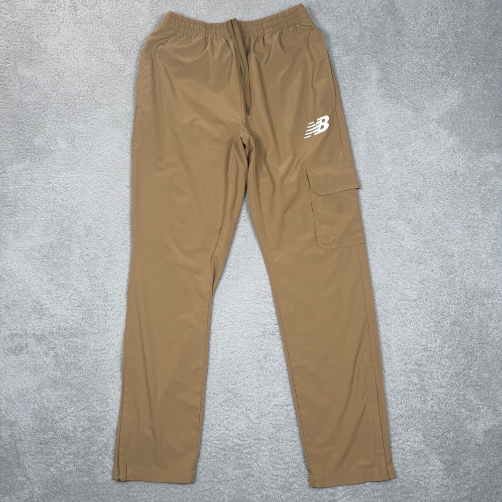 New Balance Mens Tan Khaki Cargo Jogger Pants Elastic Waist Ankle Zip Size M